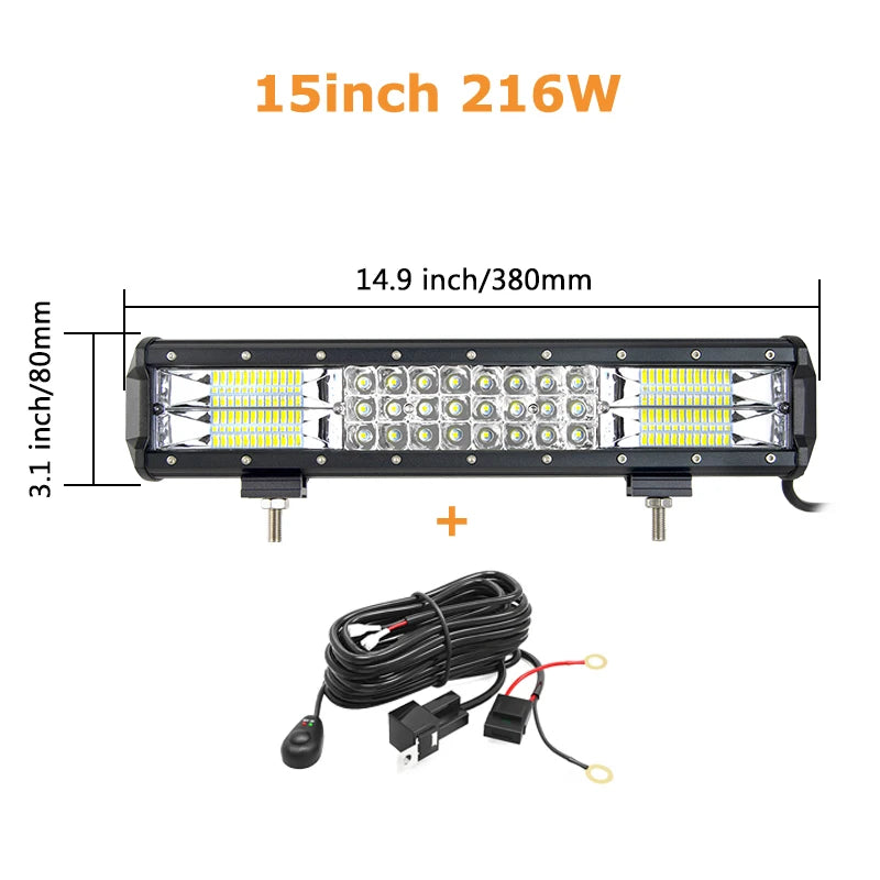 7D 20'' 23'' 45'' 216w 252w 288w 324w LED Light Bar Offroad Driving Lights Combo Work Light Bar 12v 24v Truck SUV ATV 4WD 4x4