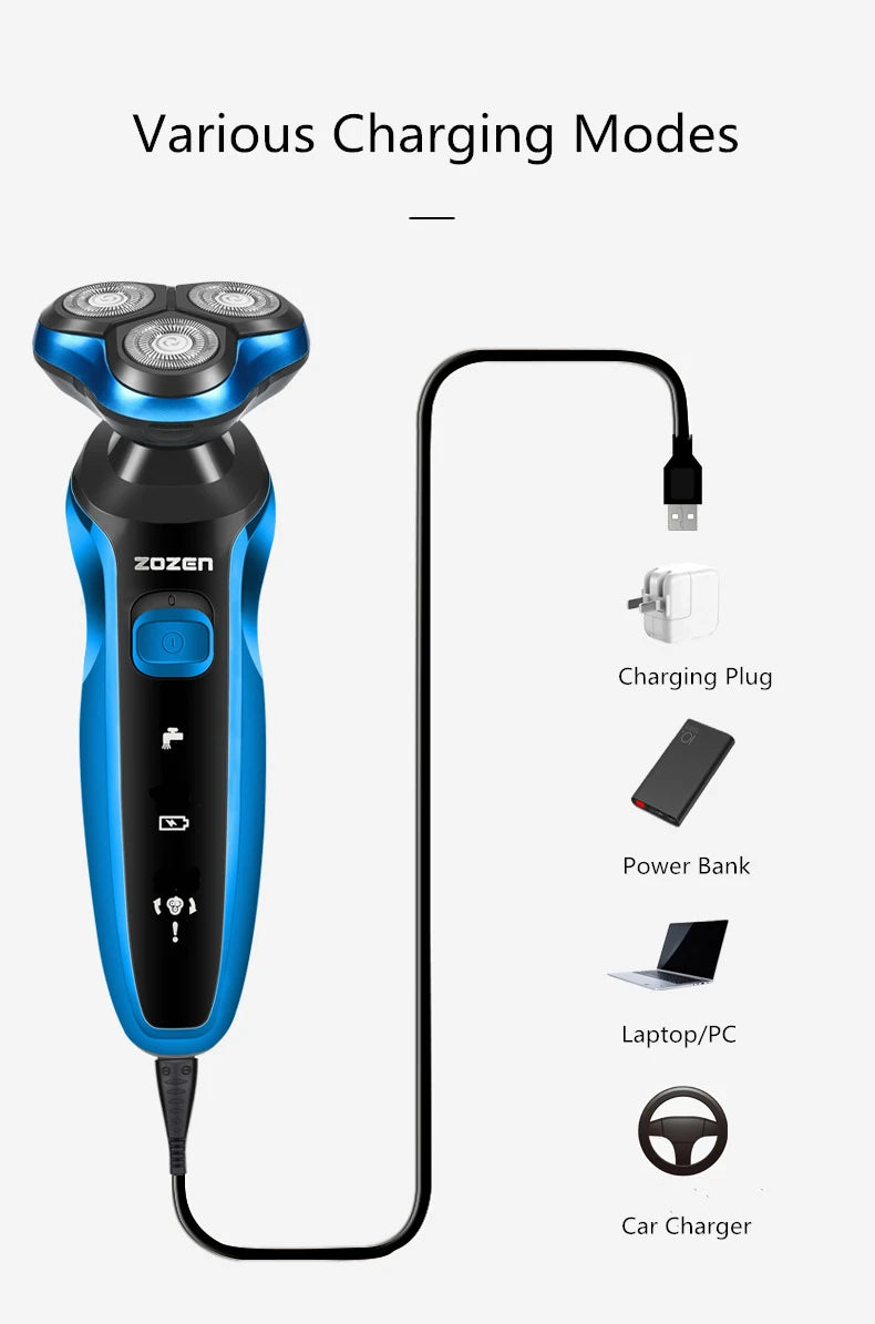 ZOZEN Electric Razor Electric Shaver Body Hair Cutting Shaving Machine for Men Women Clipper Rotary Beard Trimmer Waterproof