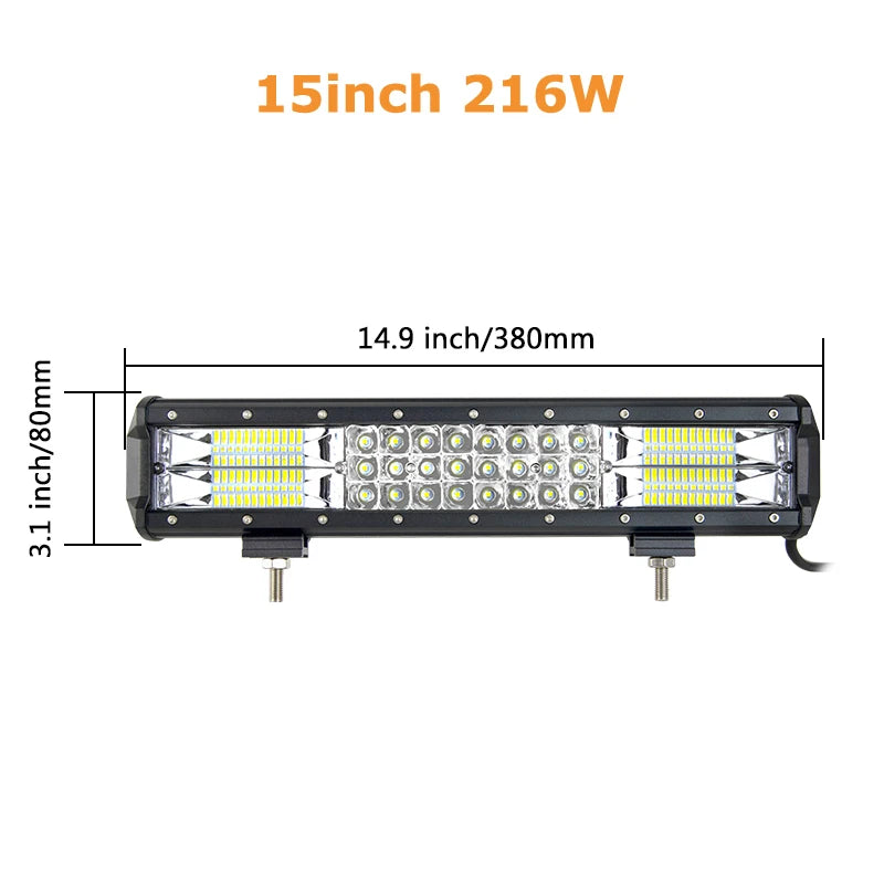 7D 20'' 23'' 45'' 216w 252w 288w 324w LED Light Bar Offroad Driving Lights Combo Work Light Bar 12v 24v Truck SUV ATV 4WD 4x4