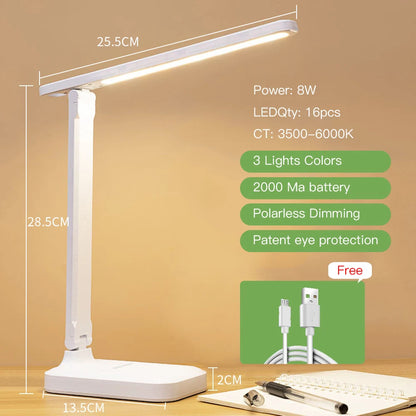 Led Table Lamp 3 Color Stepless Dimmable Touch Foldable USB Chargeable Desk Lamp Bedside Eye Protection Reading Night Light DC5V