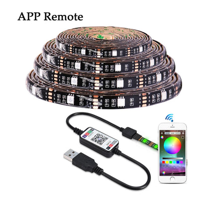 5V USB 5050 RGB LED Strip Light Bluetooth APP Remote LED Lights Strip Music Sync Sound Sensor RGB Tape Ribbon 30Led/m 0.5-5m Kit