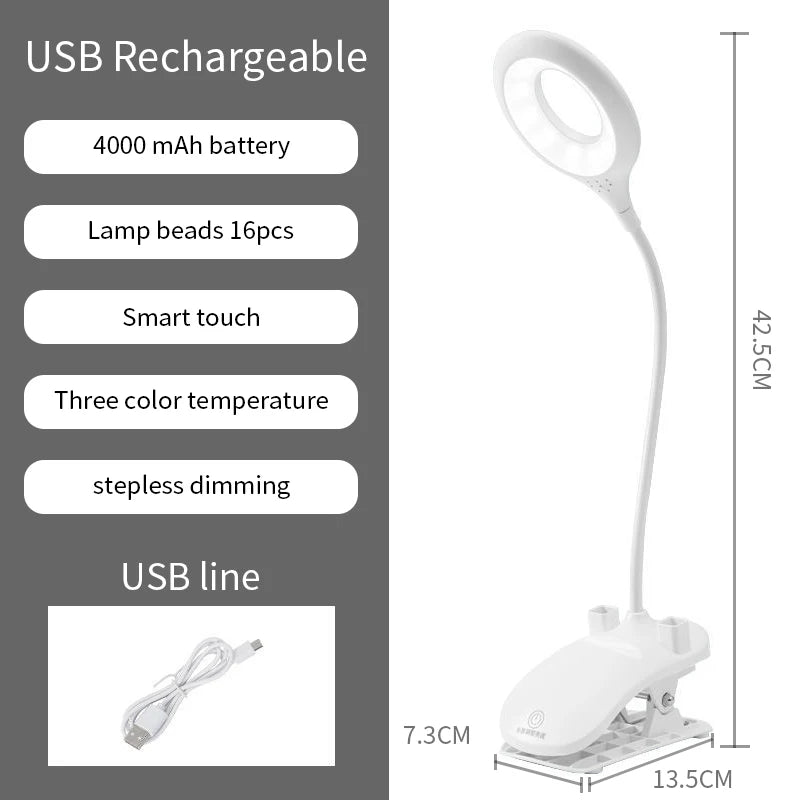 Led Table Lamp 3 Color Stepless Dimmable Touch Foldable USB Chargeable Desk Lamp Bedside Eye Protection Reading Night Light DC5V