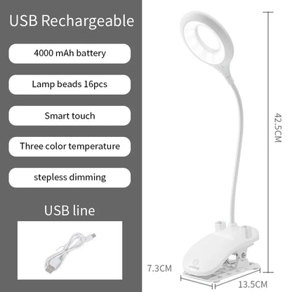 Led Table Lamp 3 Color Stepless Dimmable Touch Foldable USB Chargeable Desk Lamp Bedside Eye Protection Reading Night Light DC5V