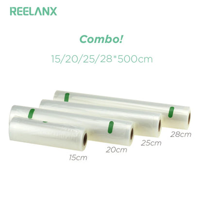 REELANX Vacuum Bags 2 Rolls for Food Packaging Vacuum Packing Machine 15 / 20 / 25 / 28 *500cm 2 Set Vacuum Sealer Bag