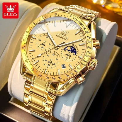 OLEVS 3618 Luxury Golden Stainless Steel Strap Watch for Men's Quartz Movement Male Wrist Clock Business Luminous Hands Function