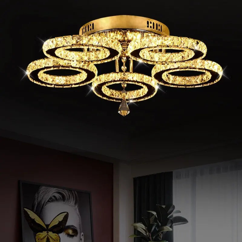 Modern Crystal Chandelier Ceiling Lamp Chrome Flush Mounted Pendant Light Luminari Dining Living Room Plafon Led Hanging Lampara
