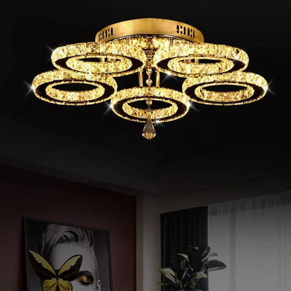 Modern Crystal Chandelier Ceiling Lamp Chrome Flush Mounted Pendant Light Luminari Dining Living Room Plafon Led Hanging Lampara