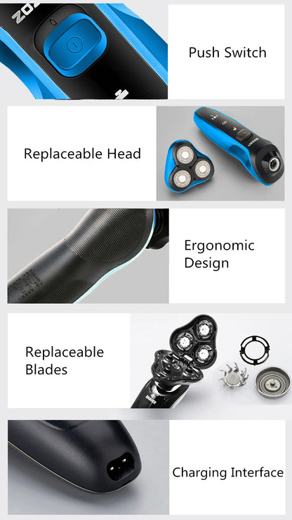 ZOZEN Electric Razor Electric Shaver Body Hair Cutting Shaving Machine for Men Women Clipper Rotary Beard Trimmer Waterproof