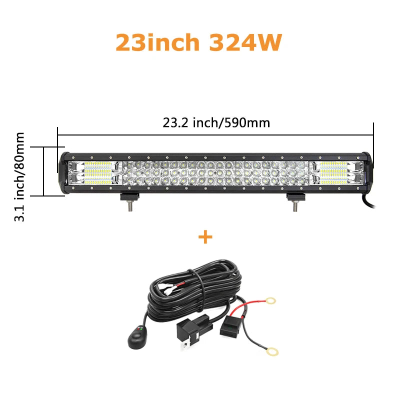 7D 20'' 23'' 45'' 216w 252w 288w 324w LED Light Bar Offroad Driving Lights Combo Work Light Bar 12v 24v Truck SUV ATV 4WD 4x4