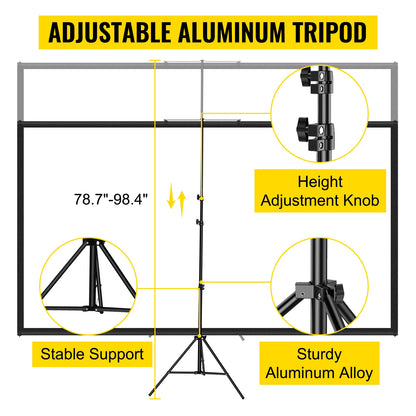 SucceBuy 60 70 80 90 100 110 in Tripod Projector Screen W/ Stand 16:9 4K HD Portable Home Cinema for Indoor & Outdoor Projection
