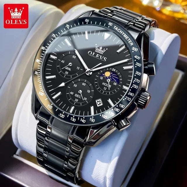OLEVS 3618 Luxury Golden Stainless Steel Strap Watch for Men's Quartz Movement Male Wrist Clock Business Luminous Hands Function