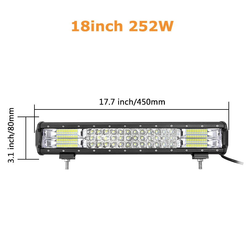 7D 20'' 23'' 45'' 216w 252w 288w 324w LED Light Bar Offroad Driving Lights Combo Work Light Bar 12v 24v Truck SUV ATV 4WD 4x4
