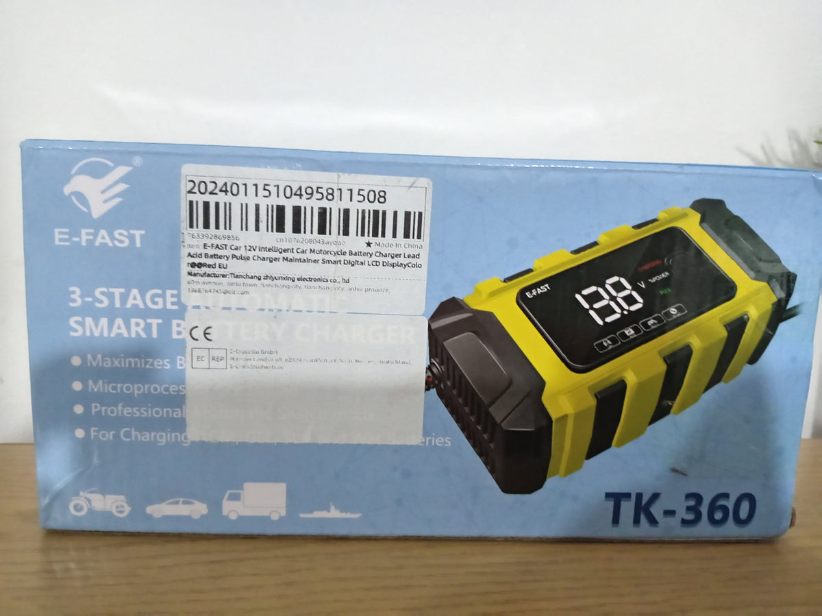 E-FAST TK-360 12V 6A Smart Battery Charger 3-Stage Car Motorcycle Repair Mode EU 2-Pin Plug