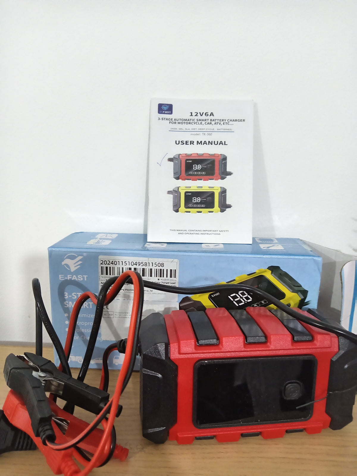 E-FAST TK-360 12V 6A Smart Battery Charger 3-Stage Car Motorcycle Repair Mode EU 2-Pin Plug
