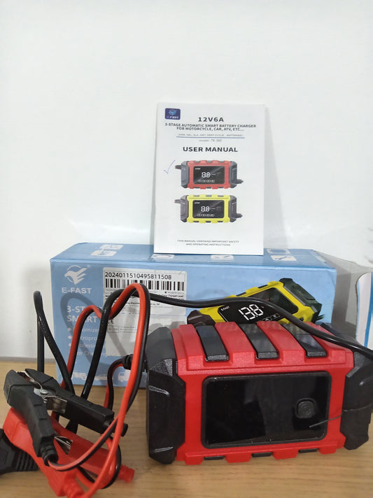 E-FAST TK-360 12V 6A Smart Battery Charger 3-Stage Car Motorcycle Repair Mode EU 2-Pin Plug