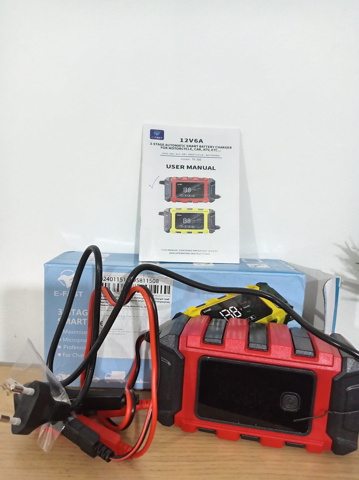 E-FAST TK-360 12V 6A Smart Battery Charger 3-Stage Car Motorcycle Repair Mode EU 2-Pin Plug