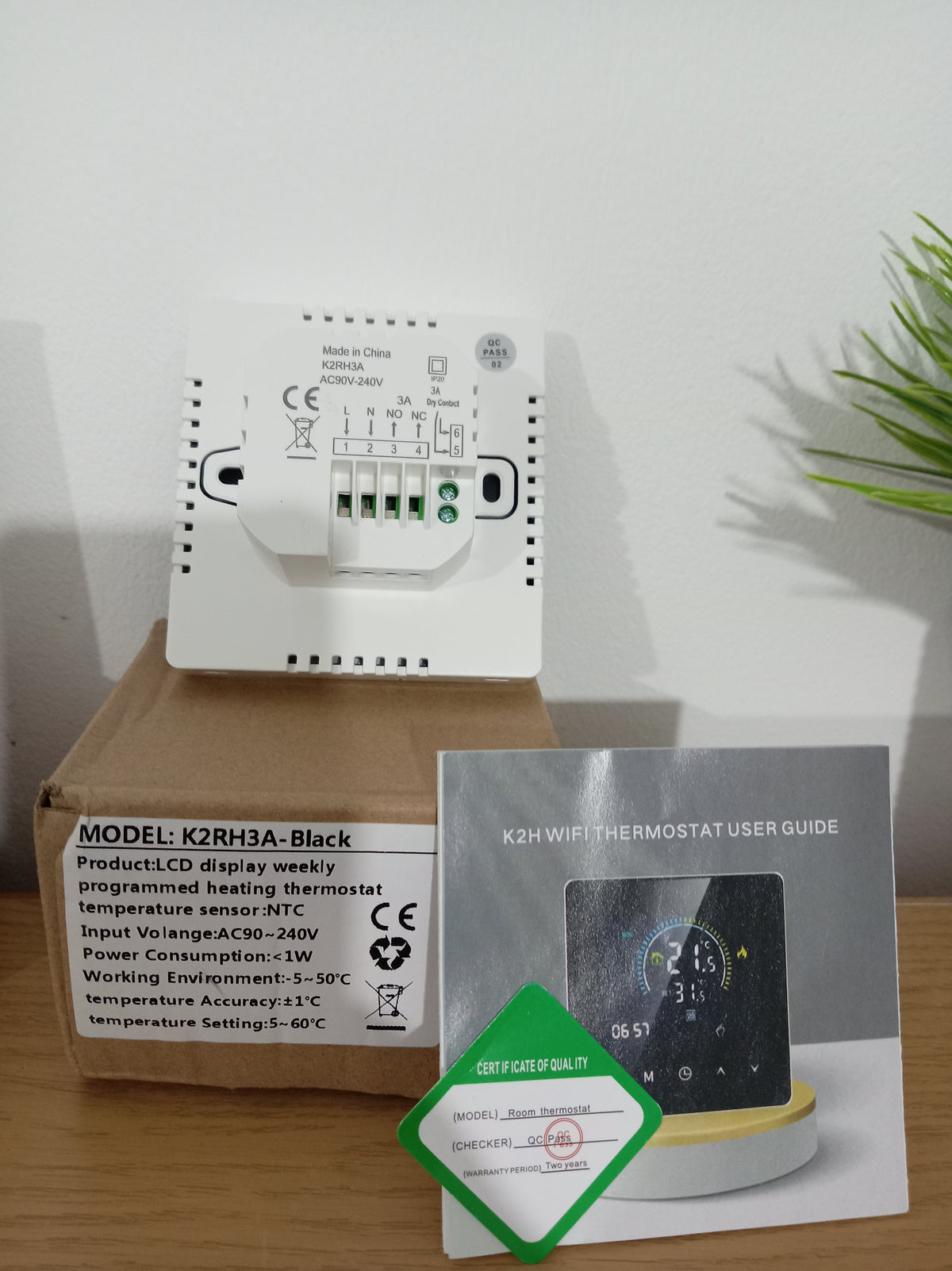 K2RH3A Black WiFi Smart Thermostat LCD Touch Screen Weekly Programmable Heating Controller NTC Sensor AC90-240V 3A 3500W