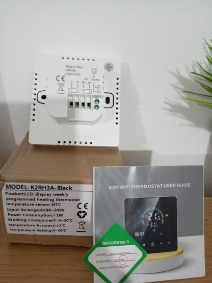 K2RH3A Black WiFi Smart Thermostat LCD Touch Screen Weekly Programmable Heating Controller NTC Sensor AC90-240V 3A 3500W