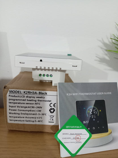 K2RH3A Black WiFi Smart Thermostat LCD Touch Screen Weekly Programmable Heating Controller NTC Sensor AC90-240V 3A 3500W