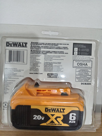 DEWALT DCB206 20V MAX XR 6.0Ah Lithium-Ion Battery 120Wh Fuel Gauge Cordless Power Tool Battery