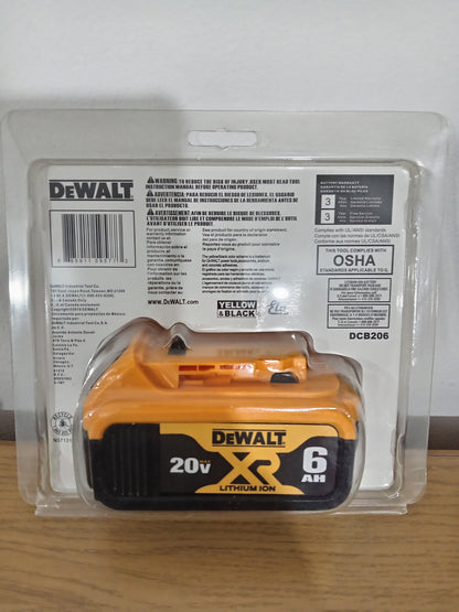 DEWALT DCB206 20V MAX XR 6.0Ah Lithium-Ion Battery 120Wh Fuel Gauge Cordless Power Tool Battery