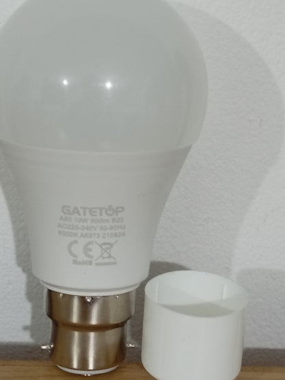 GATETOP A60 B22 LED Light Bulb 10W 900 Lumens 6000K Daylight White Bayonet Pin AC 220-240V 50-60Hz Energy Saving Lamp – Qty 1