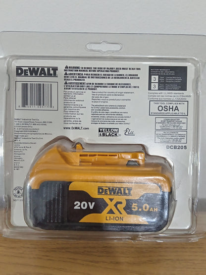 DEWALT DCB205 20V MAX XR 5.0Ah Lithium-Ion Battery 100Wh Fuel Gauge Cordless Power Tool Battery