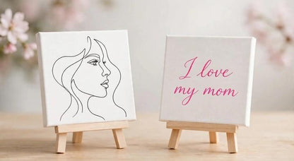 I Love My Mom Mini Canvas Set with Wooden Easels – Mother’s Day Gift & Keepsake