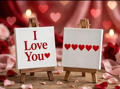 I Love You Mini Canvas Set with Wooden Easels – Valentine’s Day Gift & Romantic Keepsake