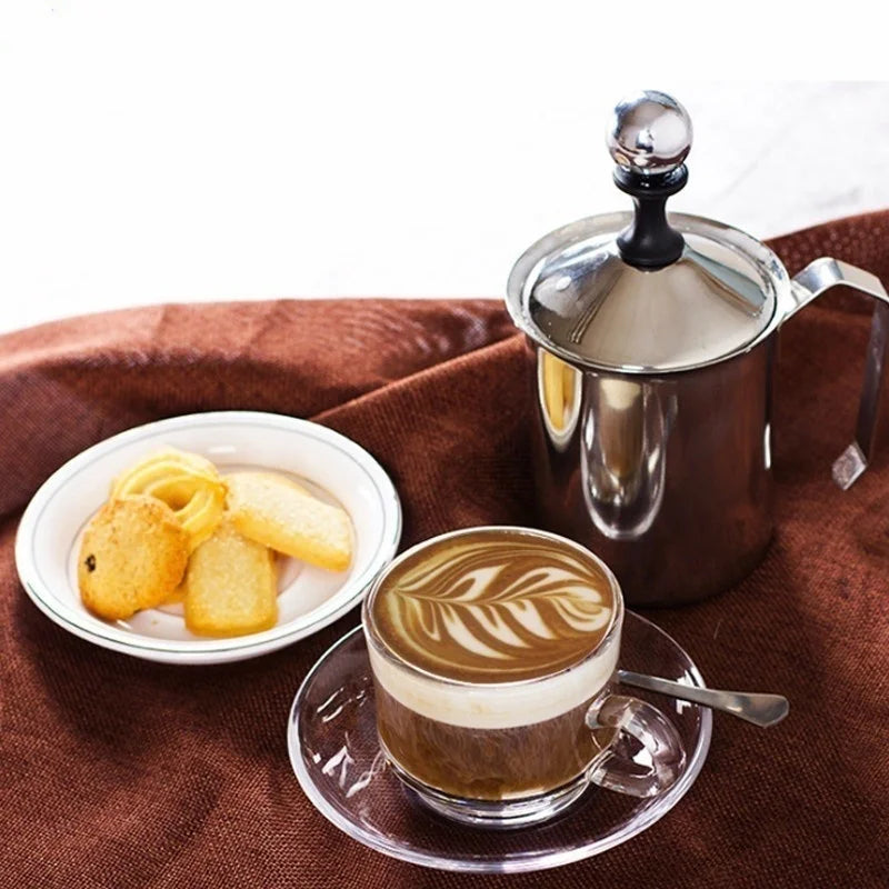 Milk Bubble Machine Stainless Steel Manual Milk Beater Latte Milkshake Coffee Machine Milk Foam Hand-held Milk Jug Gift Set