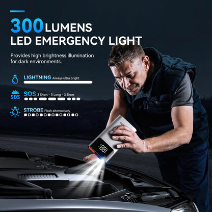 3-in-1 Portable Car Jump Starter 4000A Car Battery Booster Power Bank LED Lighting Small Battery Starter Device for 12V Car