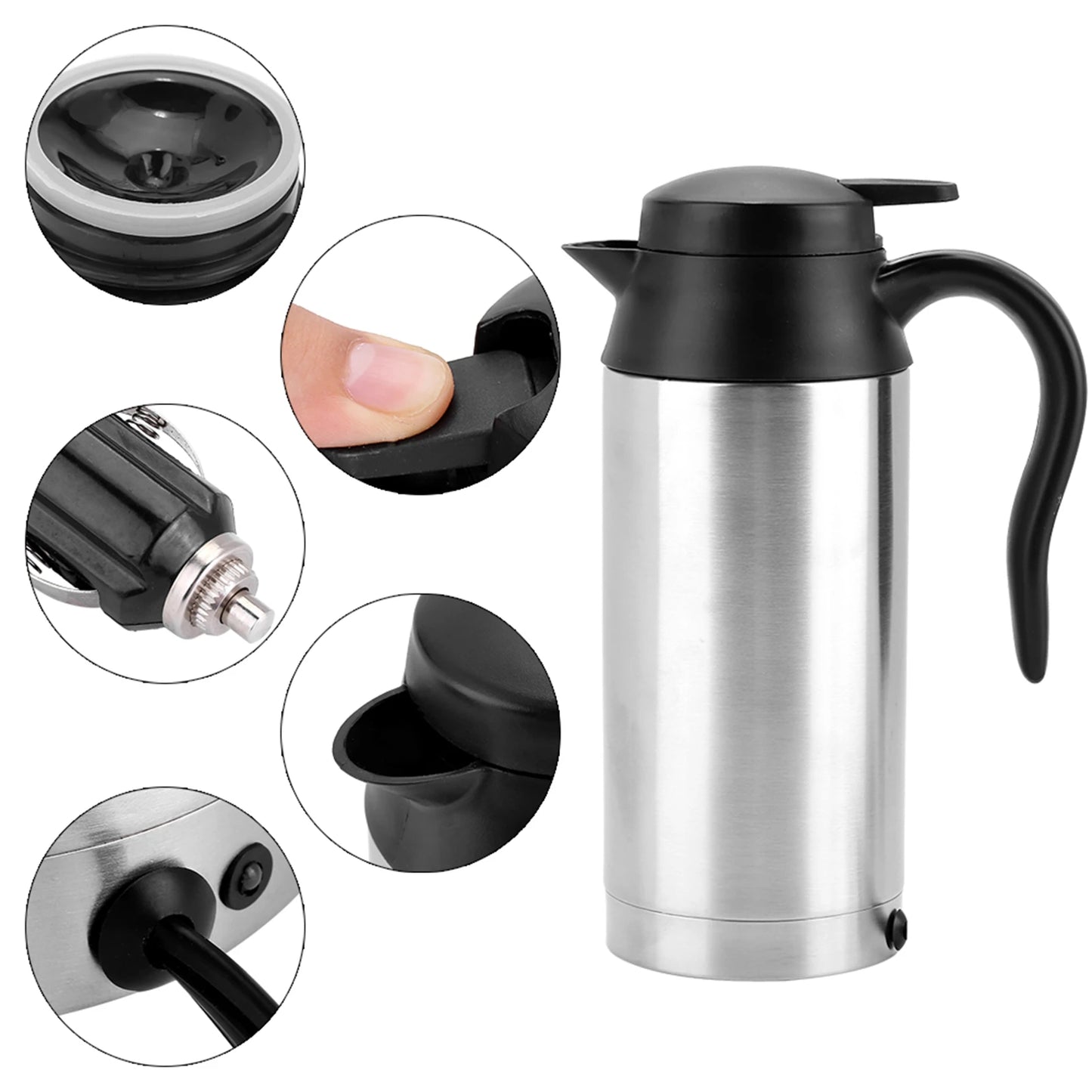 Portable 750ml 24V Travel Car Truck Kettle Water Heater Bottle Stainless Steel for Tea Coffee Drinking