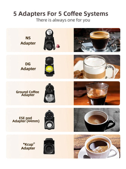 HiBREW 5 in 1 Multiple Capsule Coffee Machine Hot/Cold DG Cappuccino Nes Small Capsule ESE Pod Ground Coffee Cafeteria 20Bar H2B