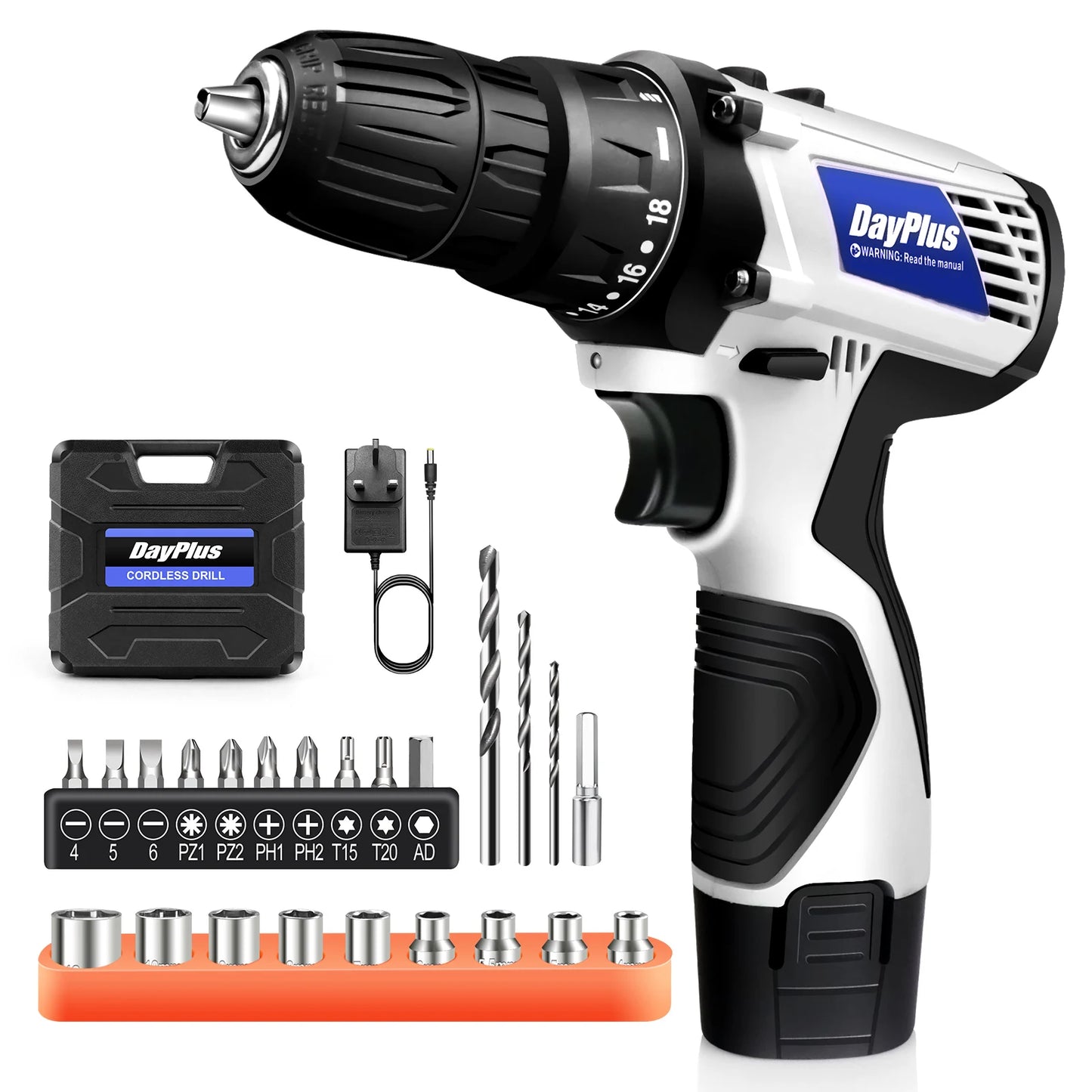 Cordless Drill Driver Kit with Battery,2 in 1 Electric Screwdriver Driver Tool Kit 45 N.m, Dual Speed 3/8 Inch Keyless Chuck