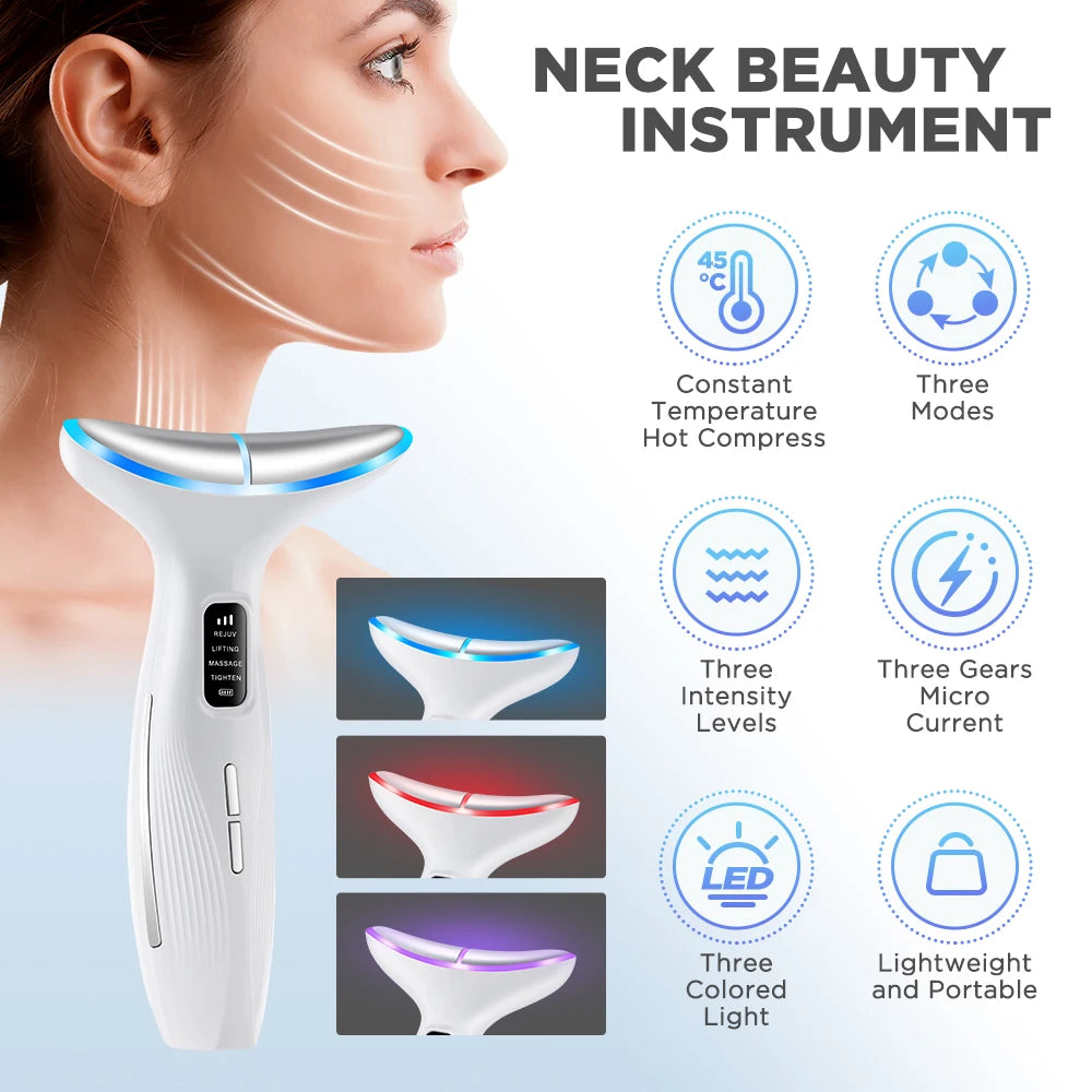 UK Stock LED Neck Beauty Device EMS Facial Lifting Firming Massage Beauty Skin Care Vibration Facial Massage Double Chin Remover