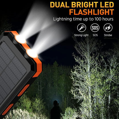 20000mAh Portable Solar Power Banks Outdoor Backup Power External Battery Pack with  LED Light Compass Powerbanks