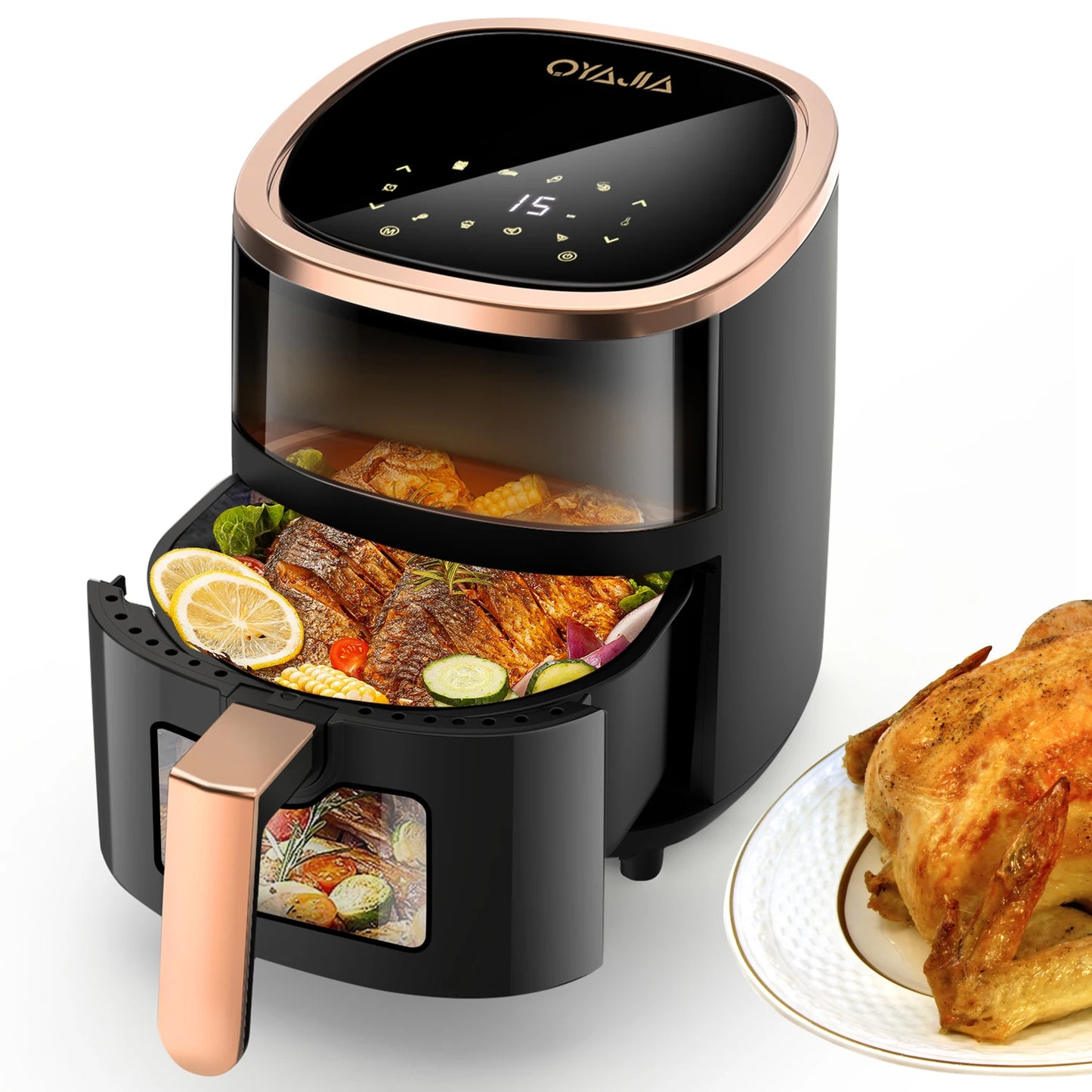 OYAJIA 6L Air Fryer with Smart Touch Display 60 Minutes Timer & 80°C-200°C Adjustable Temperature& 8 Preset Cooking Modes