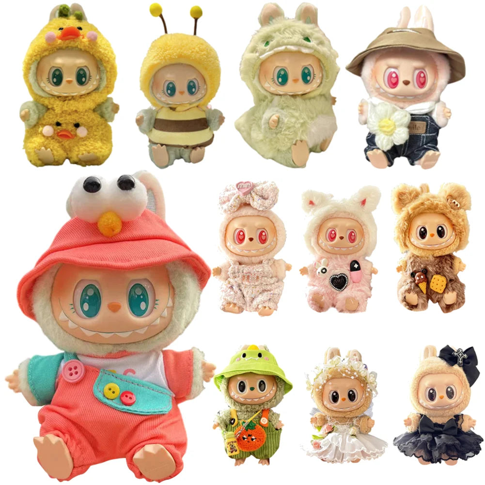 Mini Plush Doll'S Clothes Cute Outfit Accessories For Labubu V1 V2 Korea Kpop Idol Dolls Goose Dinosaur Macaron Clothing Gifts