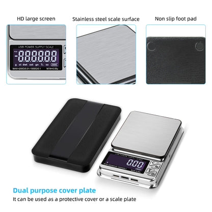 Digital Jewelry Scale High Precision 200g/1000gx0.01g Accuracy Smart Counting Gem Food Balance Kitchen Pocket Scales USB Charge