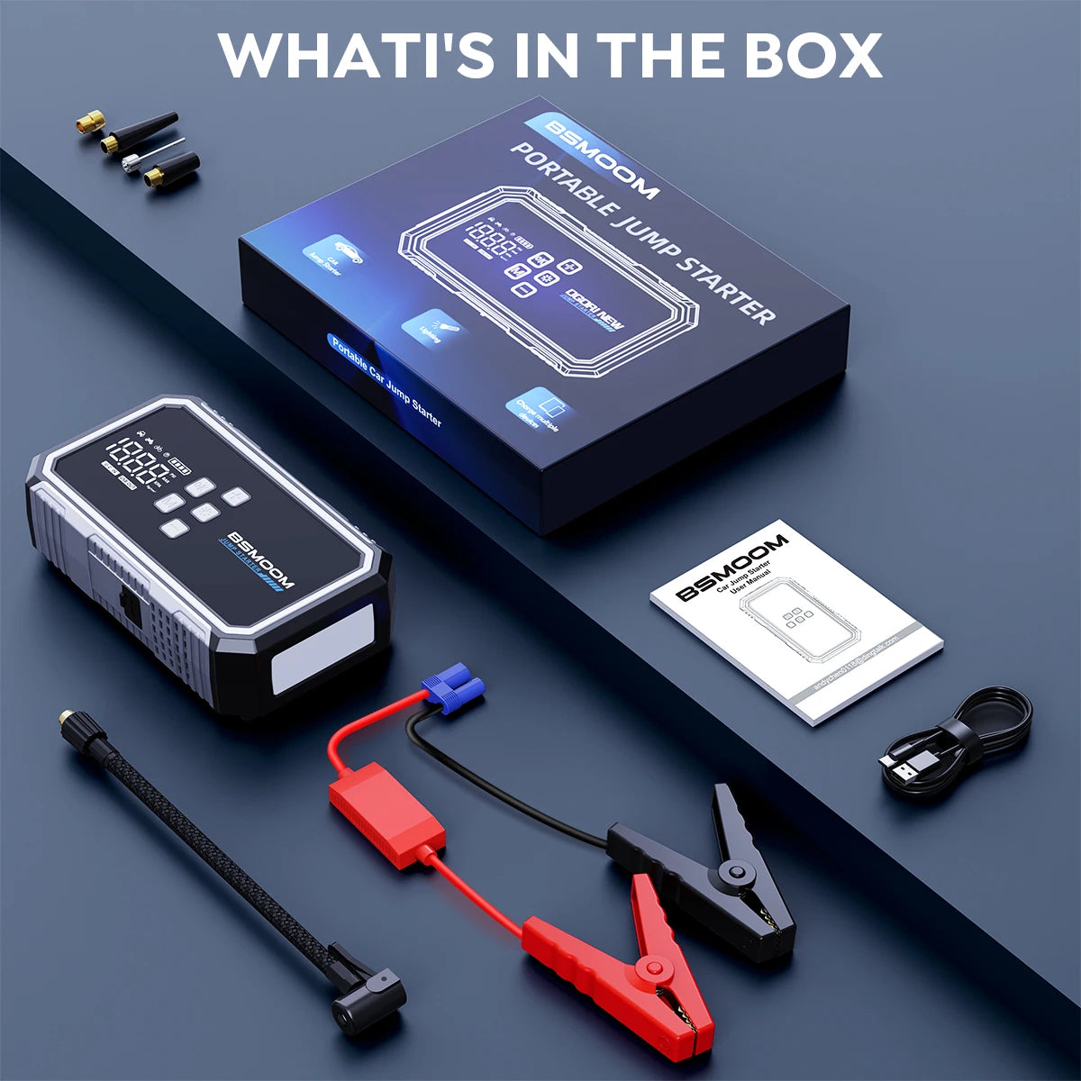 4-in-1 Jump Starter with Air Pump Starter Box Battery Pack with Digital Tire Inflator Car Battery Jump Starter