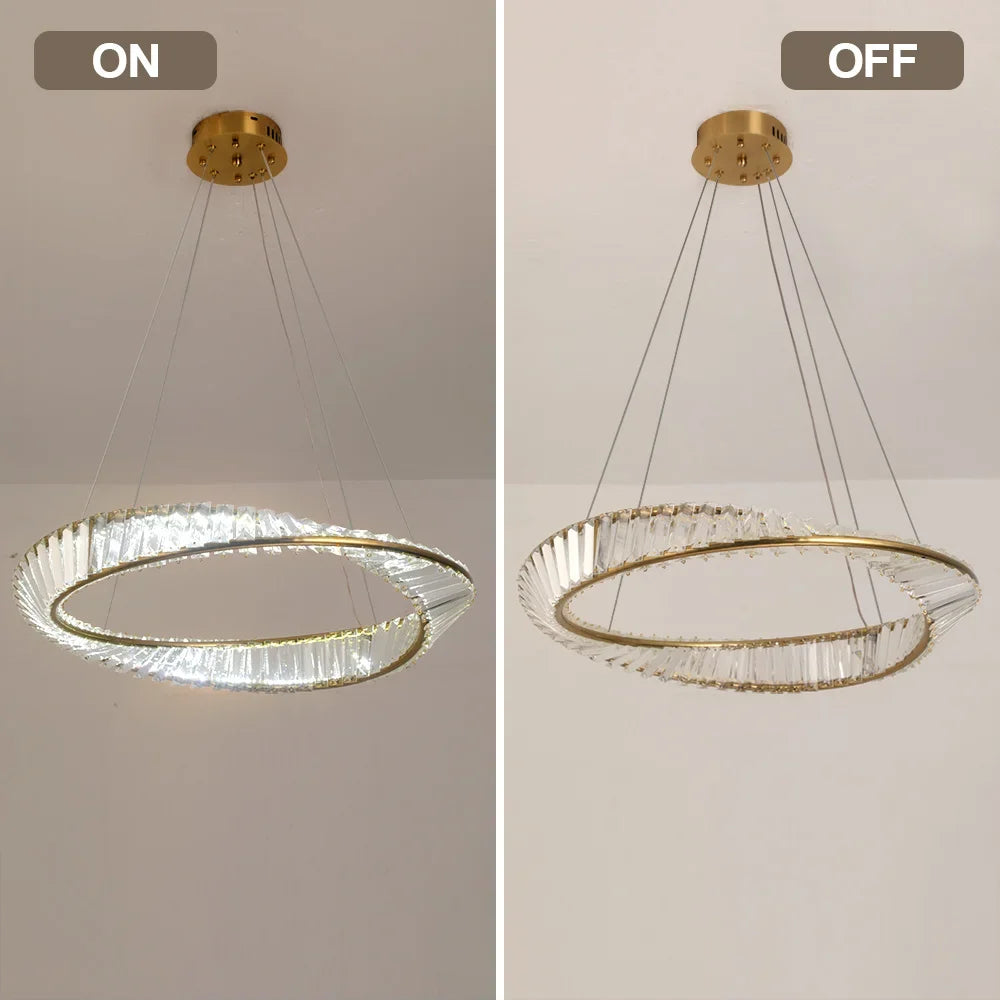 Modern Pendant Light Crystal Led Ceiling Lamp Gold Chandelier Möbius Strip Lustre Luxury Living Dining Room Home Decor Fixture
