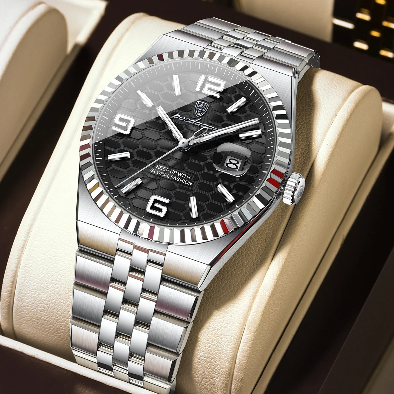 POEDAGAR High Quality Original Men Clock Waterproof Luminous Date Luxury Man Watch Stainless Steel Quartz Men's Watches Male+Box