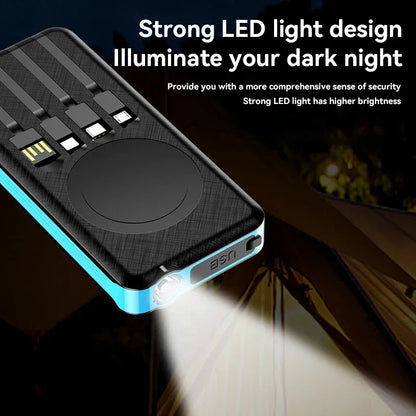 50000mAh Portable Solar Power Bank PD22.5W Ultra Fast Charging Built-in Four Wire PowerBank  for IPhone Huawei Samsung