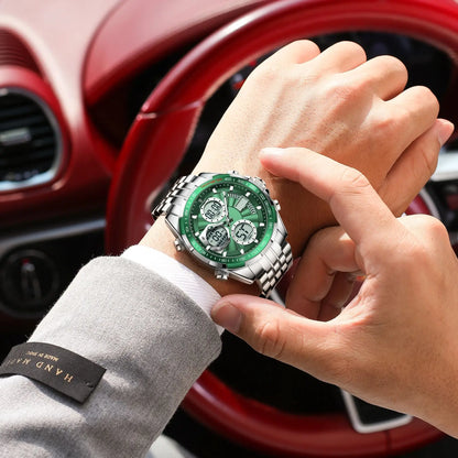POEDAGAR Top Man Clock Waterproof Electronic LED Luxury Men's Watches Dual Time Display Digital Stainless Steel Men Quartz Watch