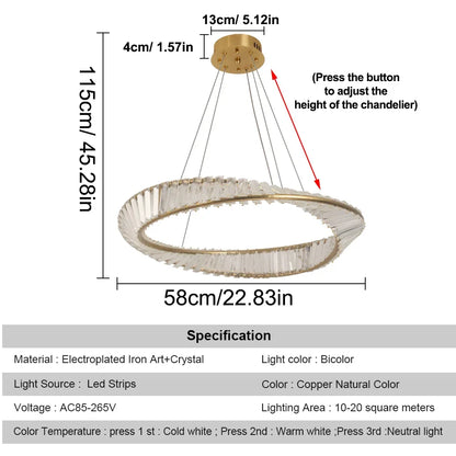 Modern Pendant Light Crystal Led Ceiling Lamp Gold Chandelier Möbius Strip Lustre Luxury Living Dining Room Home Decor Fixture