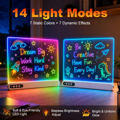 LED Drawing Board for Kids Rechargeable Light-Up Acrylic Neon Board with Timer and Built-in Stand Digital Battery