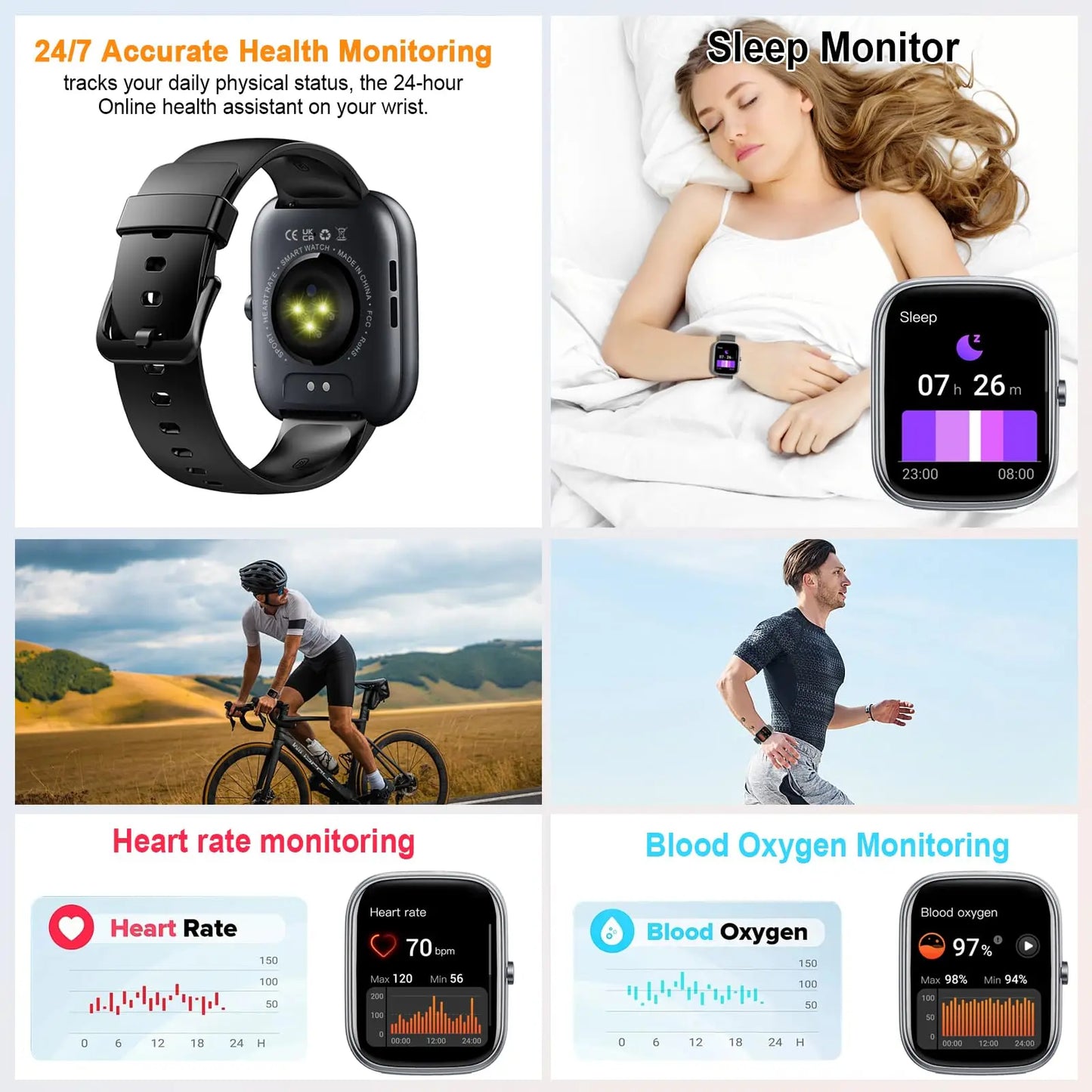 Jugeman 1.91" Smartwatch (Answer/Make Call), IP68 Waterproof Fitness Tracker, 110+ Sport Modes, Heart Rate and Sleep Monit.