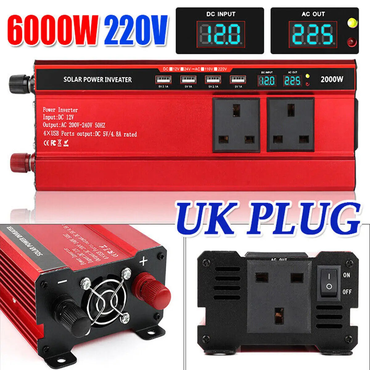 Car Power Inverter Converter Sine Wave DC 12V to AC 220V Transformer Convert LED Dispaly Converter Car Charger Converter Adapter