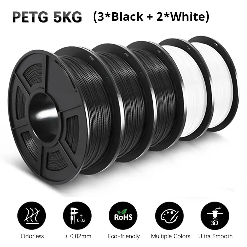 SUNLU 5Roll PETG/PETG Clear Filament 1.75 ±0.02mm 1kg Spool (2.2lbs) High Toughness Neatly Wound Filament Fit Most FDM Printer