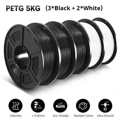 SUNLU 5Roll PETG/PETG Clear Filament 1.75 ±0.02mm 1kg Spool (2.2lbs) High Toughness Neatly Wound Filament Fit Most FDM Printer